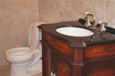 toilet and sink installed in bathroom